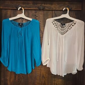 Iz Byer Teal and White Blouses